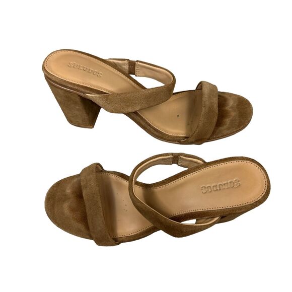 Soludos Shoes - Soludos Block Heel Suede Sandals Womens 8.5 Tan Brown Good Mule Two Strap